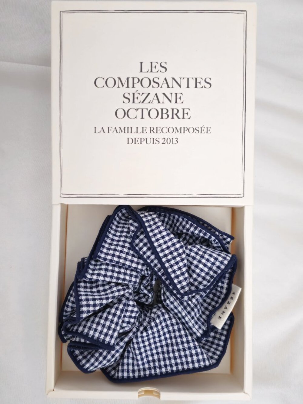 NEW Sezane Large Gingham Scrunchie - Navy